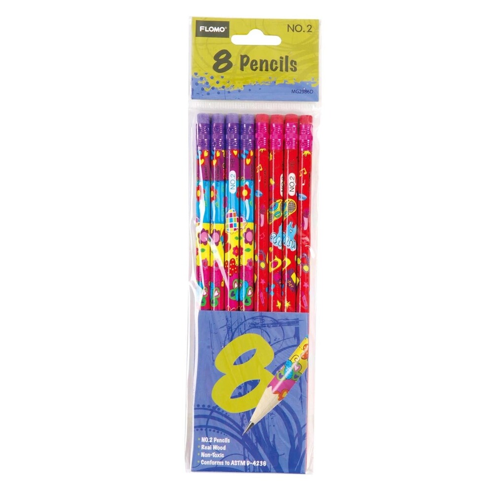 Flomo 8Counts Flower & Fun Pencils No. 2